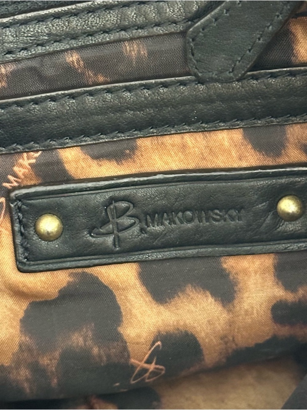 b. makowsky Black Leather Gold Logo Hardware Montgomery Shoulder Satchel Bag - Picture 12 of 14